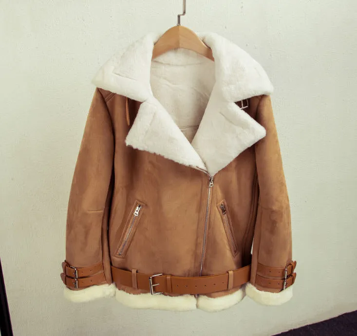 2018 Winter Woman Men Shearling Coats Faux Suede Leather Jackets Plus Size Loose Outerwear Pilot Thick Lamb Wool Coat W1397