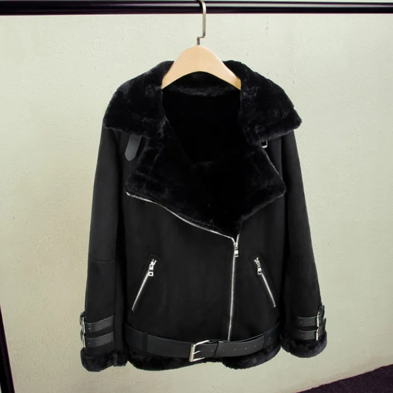 2018 Winter Woman Men Shearling Coats Faux Suede Leather Jackets Plus Size Loose Outerwear Pilot Thick Lamb Wool Coat W1397