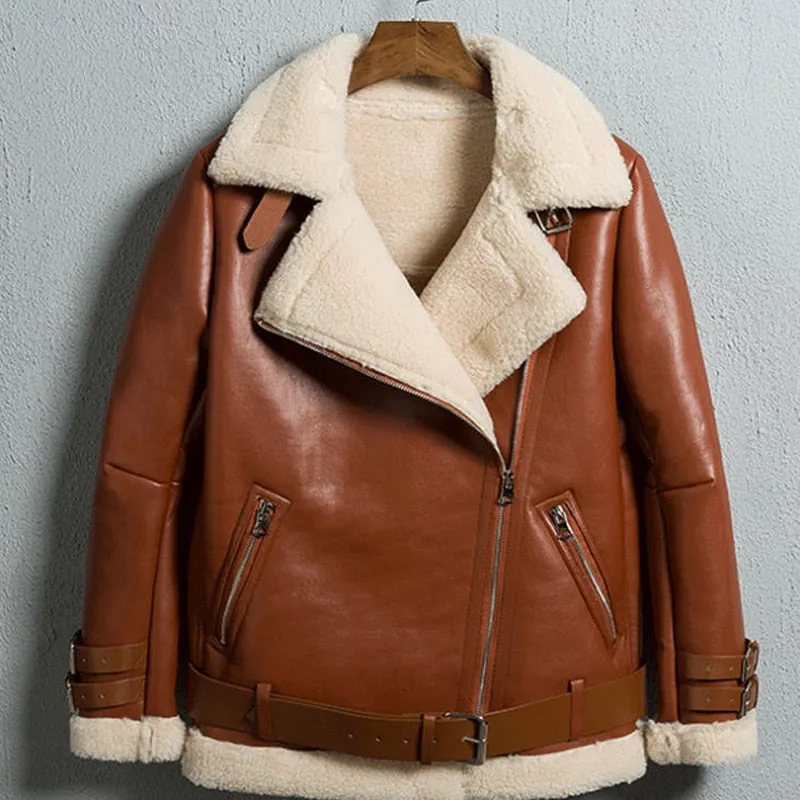 2018 Winter Woman Men Shearling Coats Faux Suede Leather Jackets Plus Size Loose Outerwear Pilot Thick Lamb Wool Coat W1397