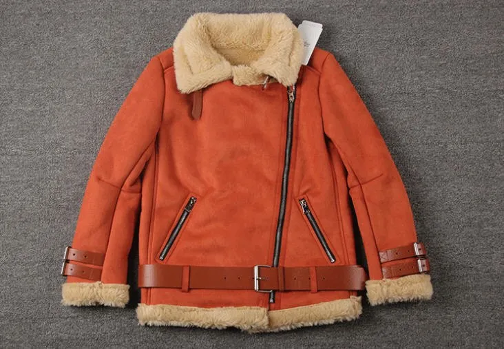 2018 Winter Woman Men Shearling Coats Faux Suede Leather Jackets Plus Size Loose Outerwear Pilot Thick Lamb Wool Coat W1397