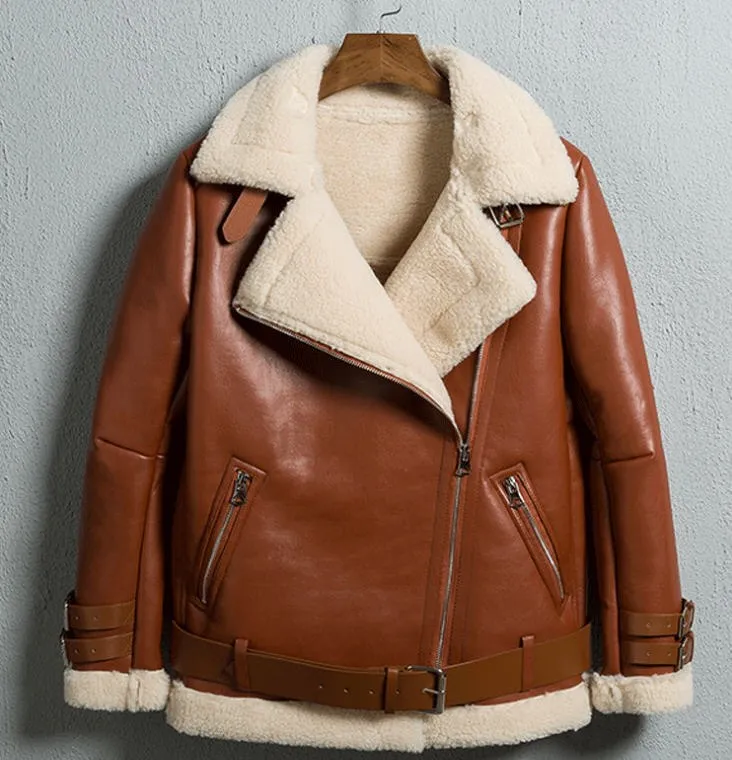 2018 Winter Woman Men Shearling Coats Faux Suede Leather Jackets Plus Size Loose Outerwear Pilot Thick Lamb Wool Coat W1397