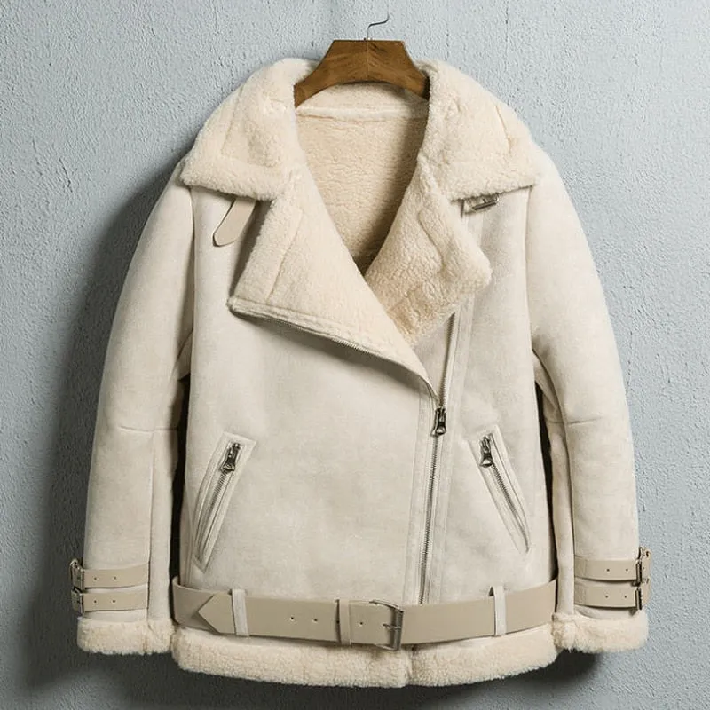 2018 Winter Woman Men Shearling Coats Faux Suede Leather Jackets Plus Size Loose Outerwear Pilot Thick Lamb Wool Coat W1397