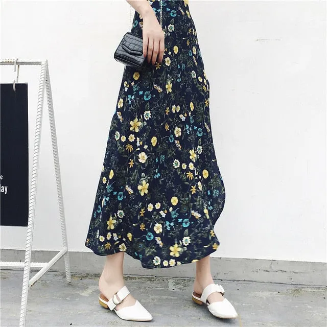 25 Colors 2019 Bohemian High Waist Floral Print Summer Skirts for Womens FREE SHIPPING