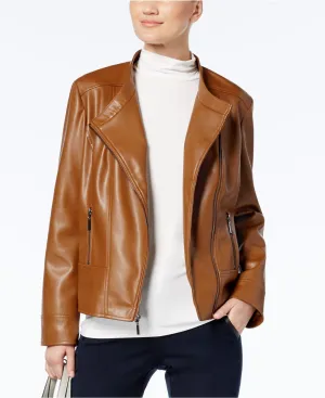 Alfani Faux-Leather Moto Jacket Cognac XL