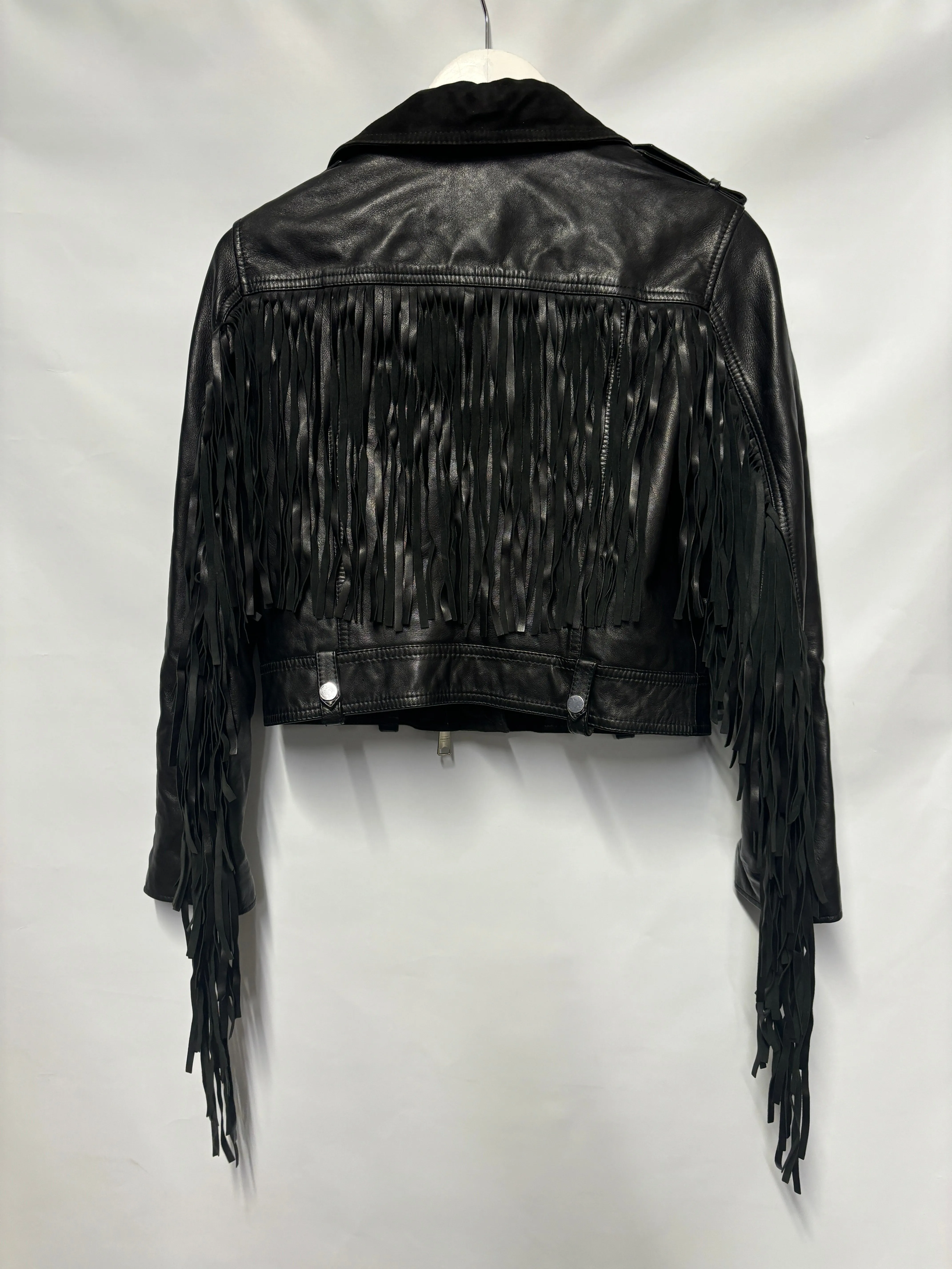 AllSaints Black Ayra Tassel Leather Jacket 6