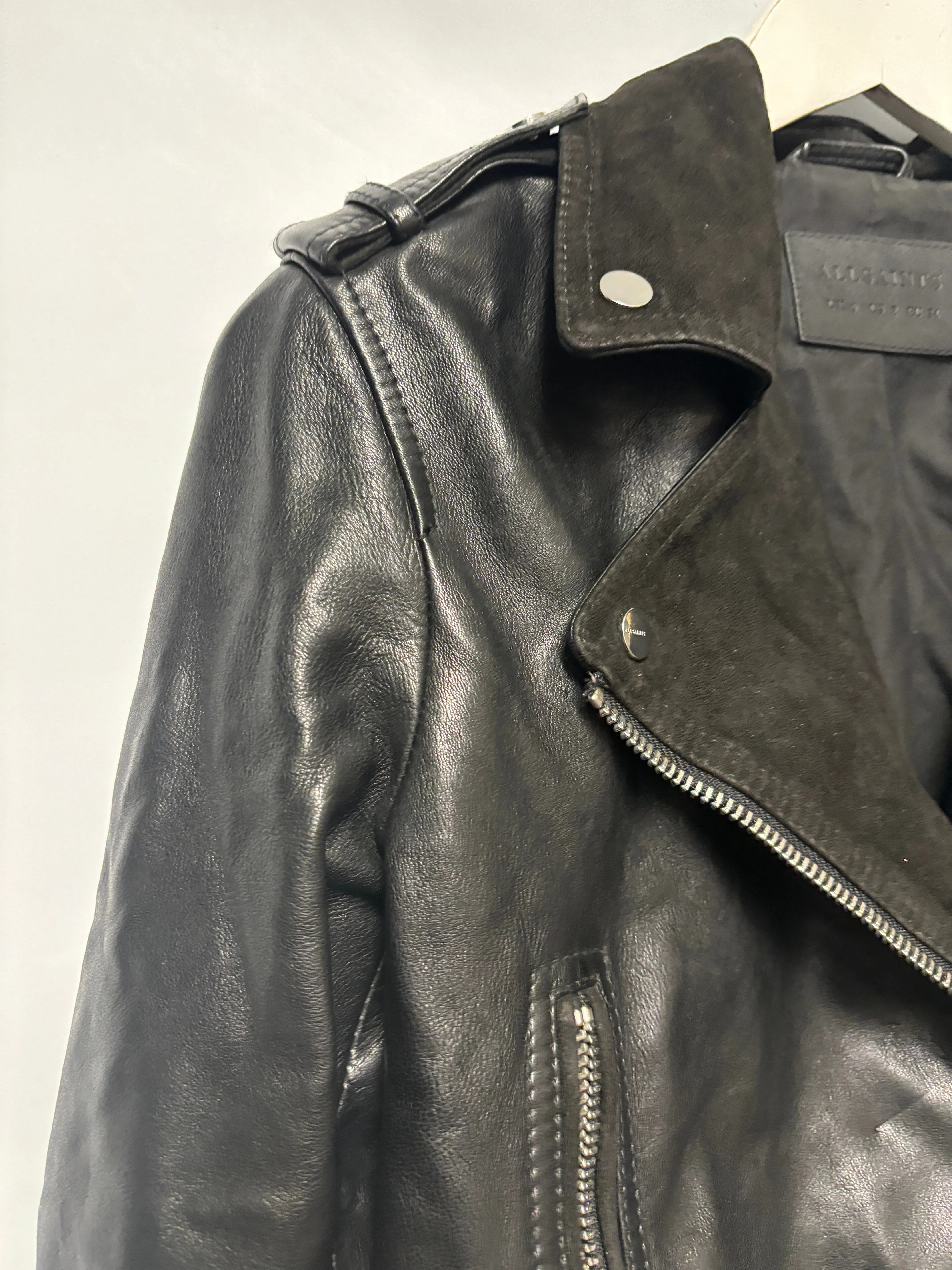 AllSaints Black Ayra Tassel Leather Jacket 6