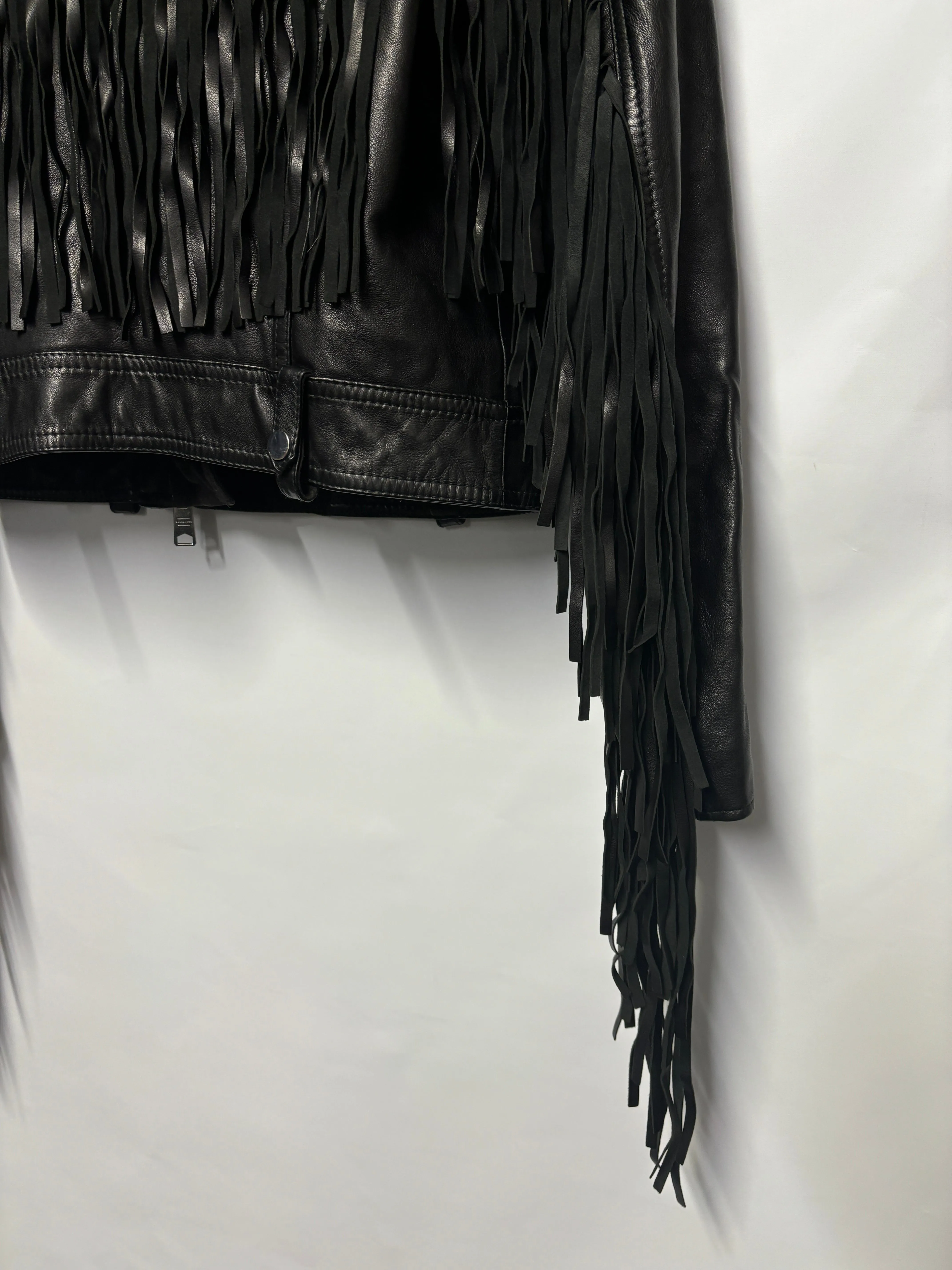 AllSaints Black Ayra Tassel Leather Jacket 6