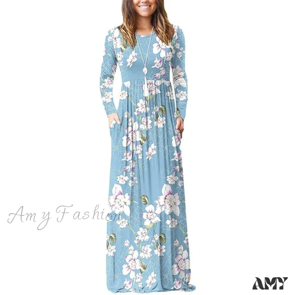 Amy Fashion - Floral Empire Pleated Maxi Casual Long Dresses
