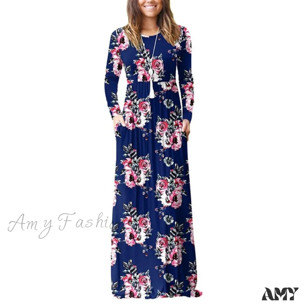 Amy Fashion - Floral Empire Pleated Maxi Casual Long Dresses