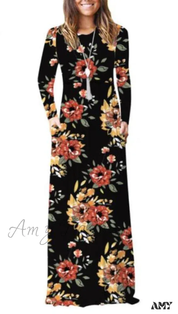 Amy Fashion - Floral Empire Pleated Maxi Casual Long Dresses