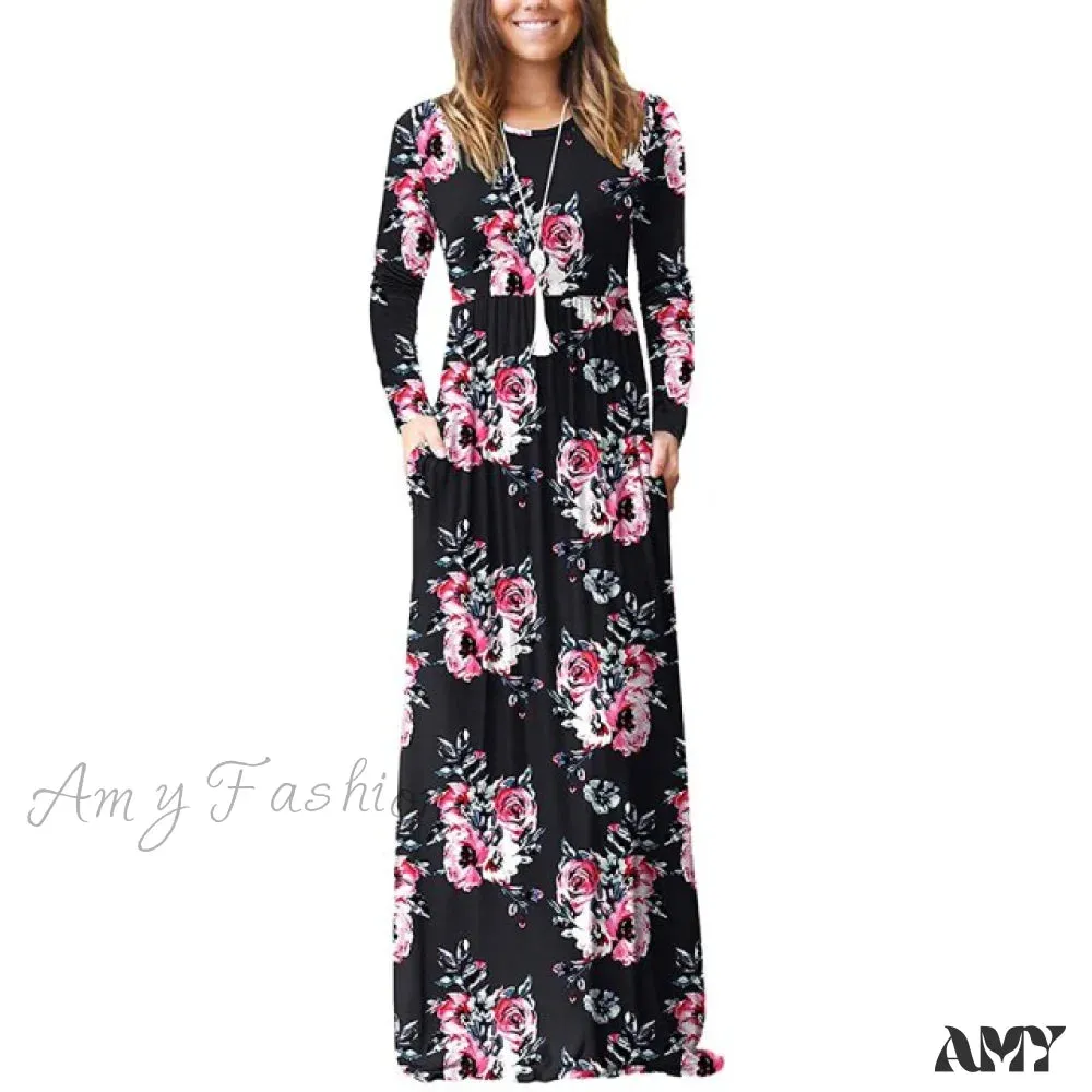 Amy Fashion - Floral Empire Pleated Maxi Casual Long Dresses