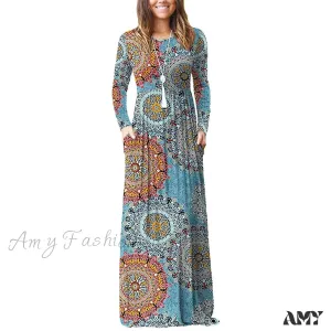 Amy Fashion - Floral Empire Pleated Maxi Casual Long Dresses