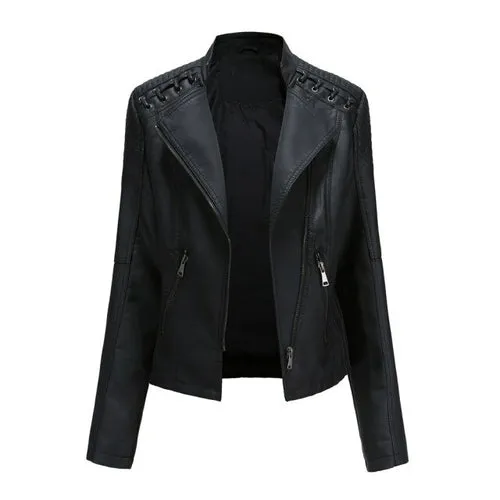 Autumn Women's Personality Faux Leather Jacket Long Sleeve Lapel Zip