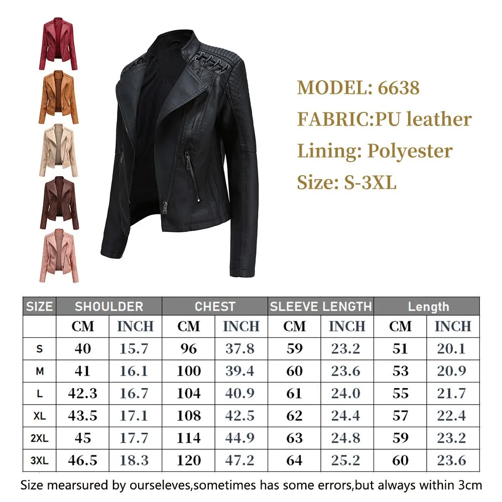Autumn Women's Personality Faux Leather Jacket Long Sleeve Lapel Zip