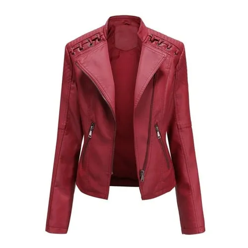 Autumn Women's Personality Faux Leather Jacket Long Sleeve Lapel Zip