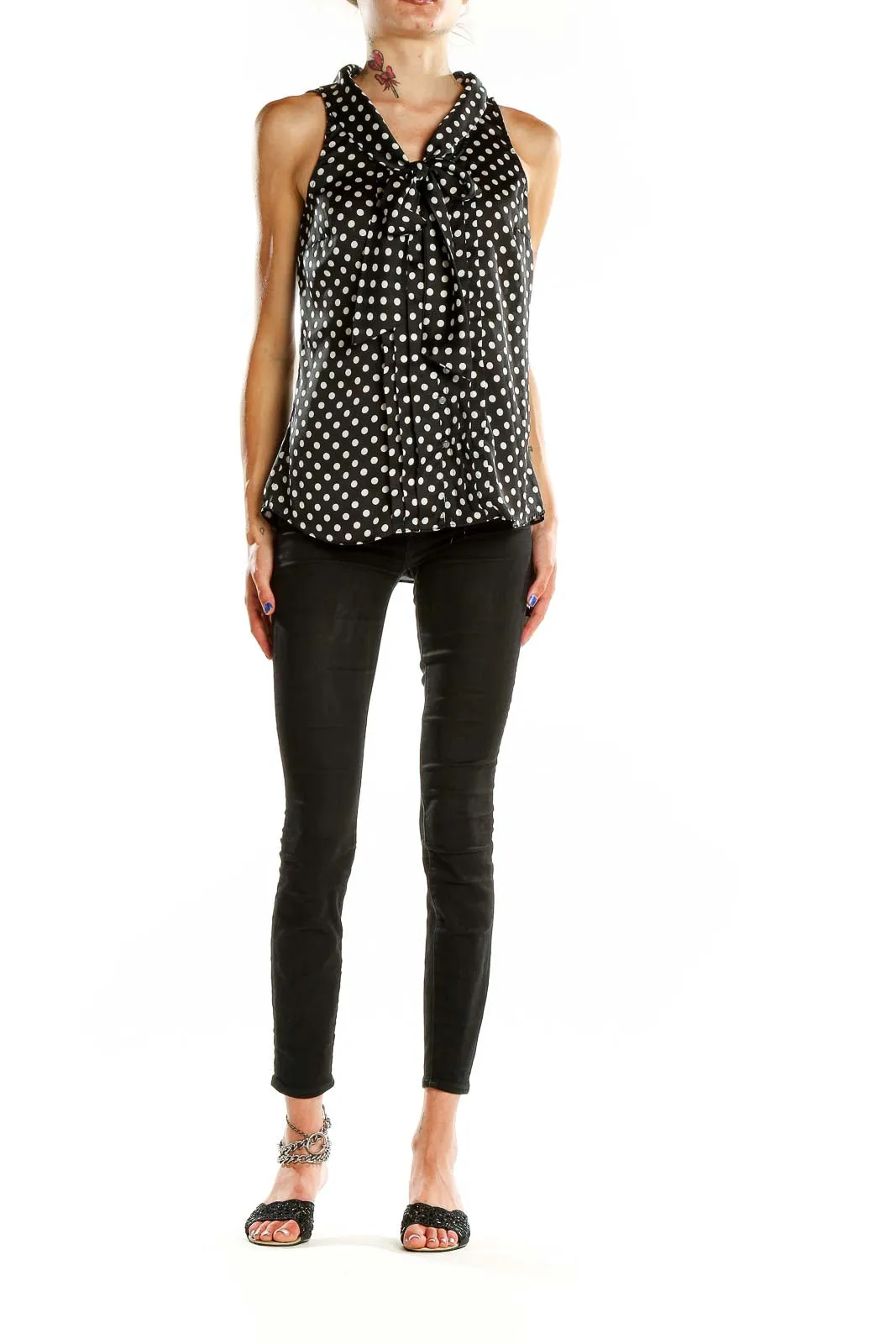 Black and White Polka Dot Sleeveless Blouse