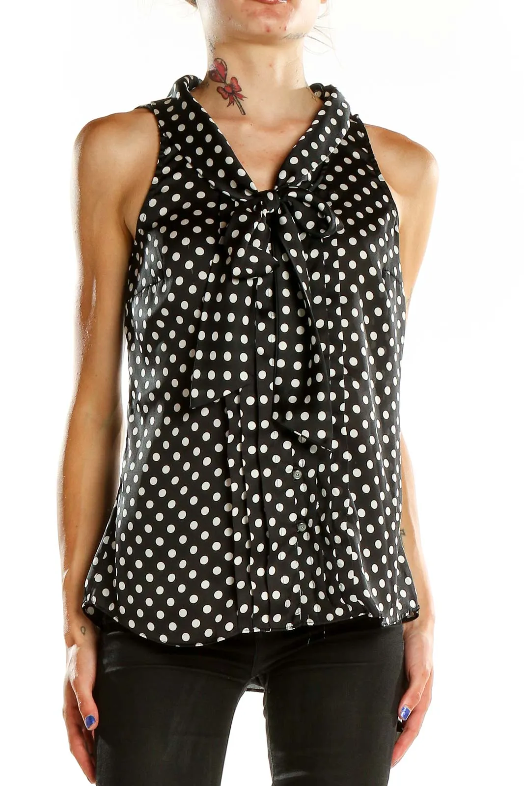 Black and White Polka Dot Sleeveless Blouse