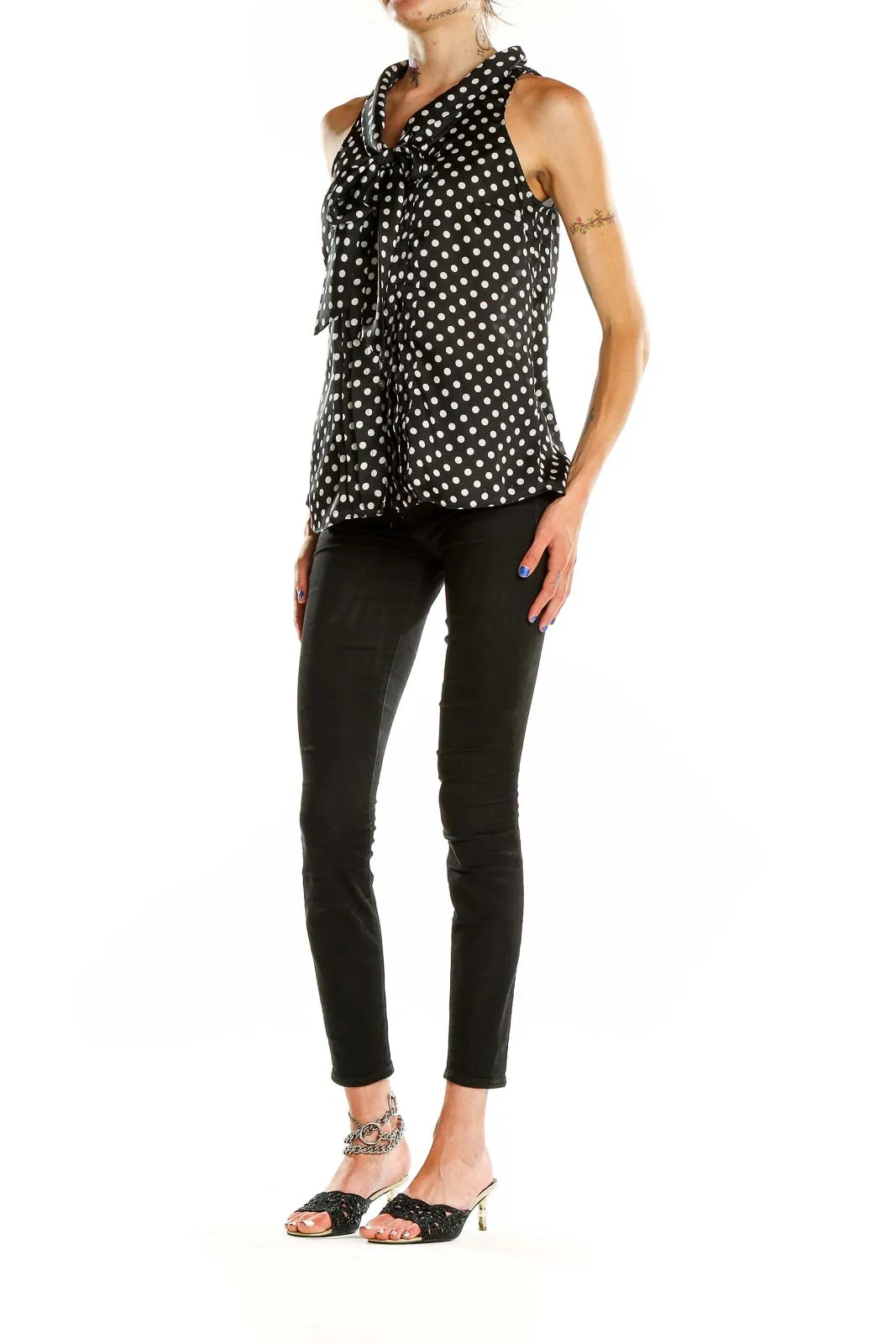 Black and White Polka Dot Sleeveless Blouse