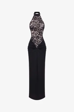 Black Lace Halter Maxi Dress