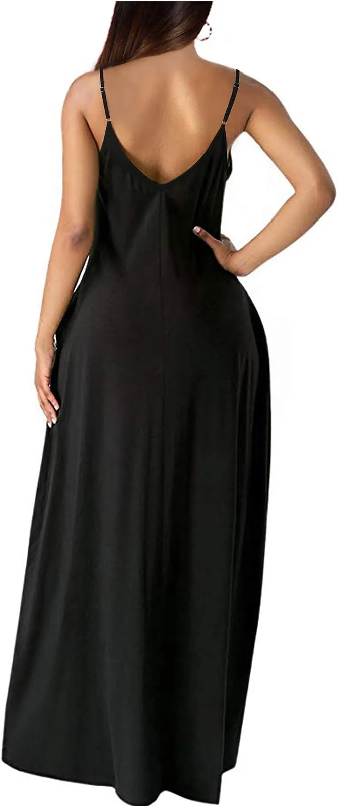 Blue Womens Casual Sleeveless Plus Size Loose Plain Long Maxi Dress with Pockets - Wolddress