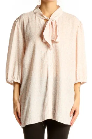 Blush Polka Dot Tie-Neck Blouse