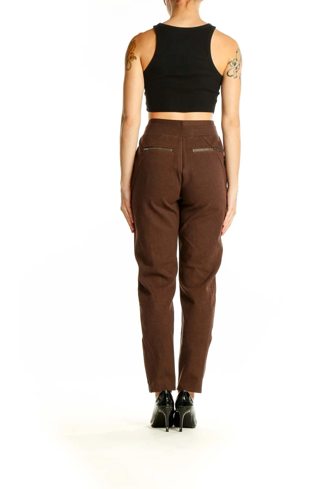 Brown High-Waisted Pleated Trousers