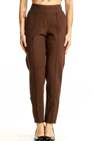 Brown High-Waisted Pleated Trousers