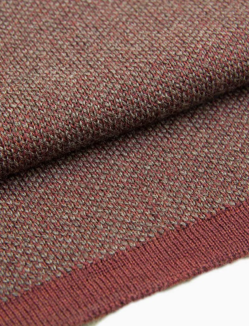 Burgundy & Brown Melange Knitted Wool Scarf