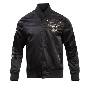 CHICAGO BULLS GOLD LOGO SATIN JACKET (BLACK)