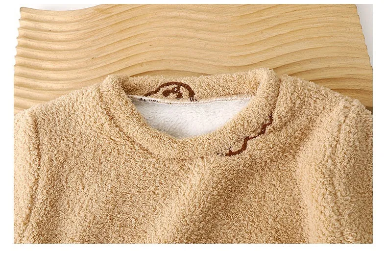 Childrens autumn and winter warm fleece and thick pajamas set