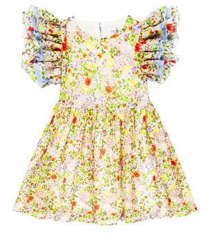Cotton Silk Ruffle Floral Dress Paade Mode Multicolor