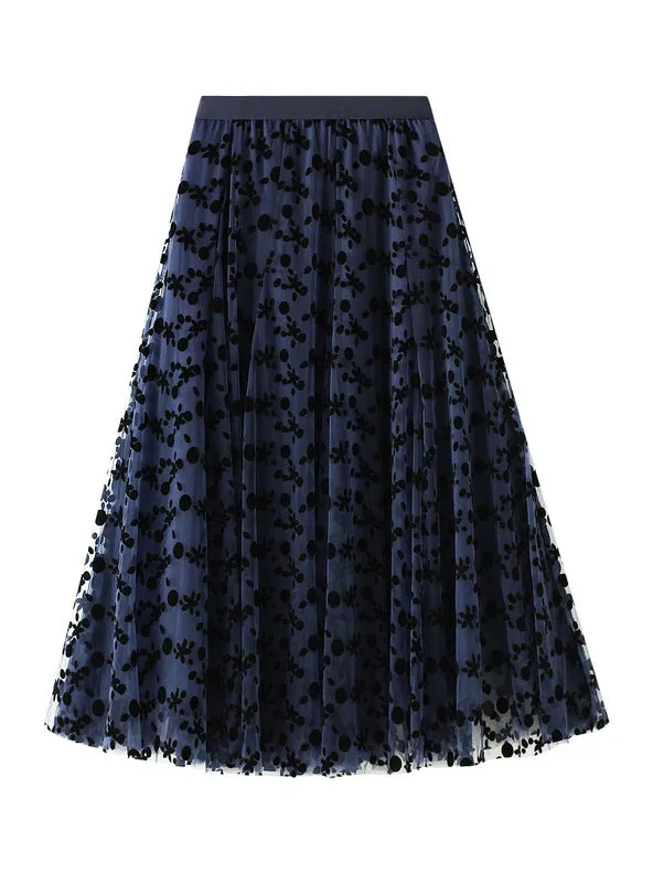Dotted Floral Printed Skirt