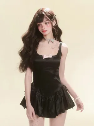 Elegant Black Bow Suspender Dress