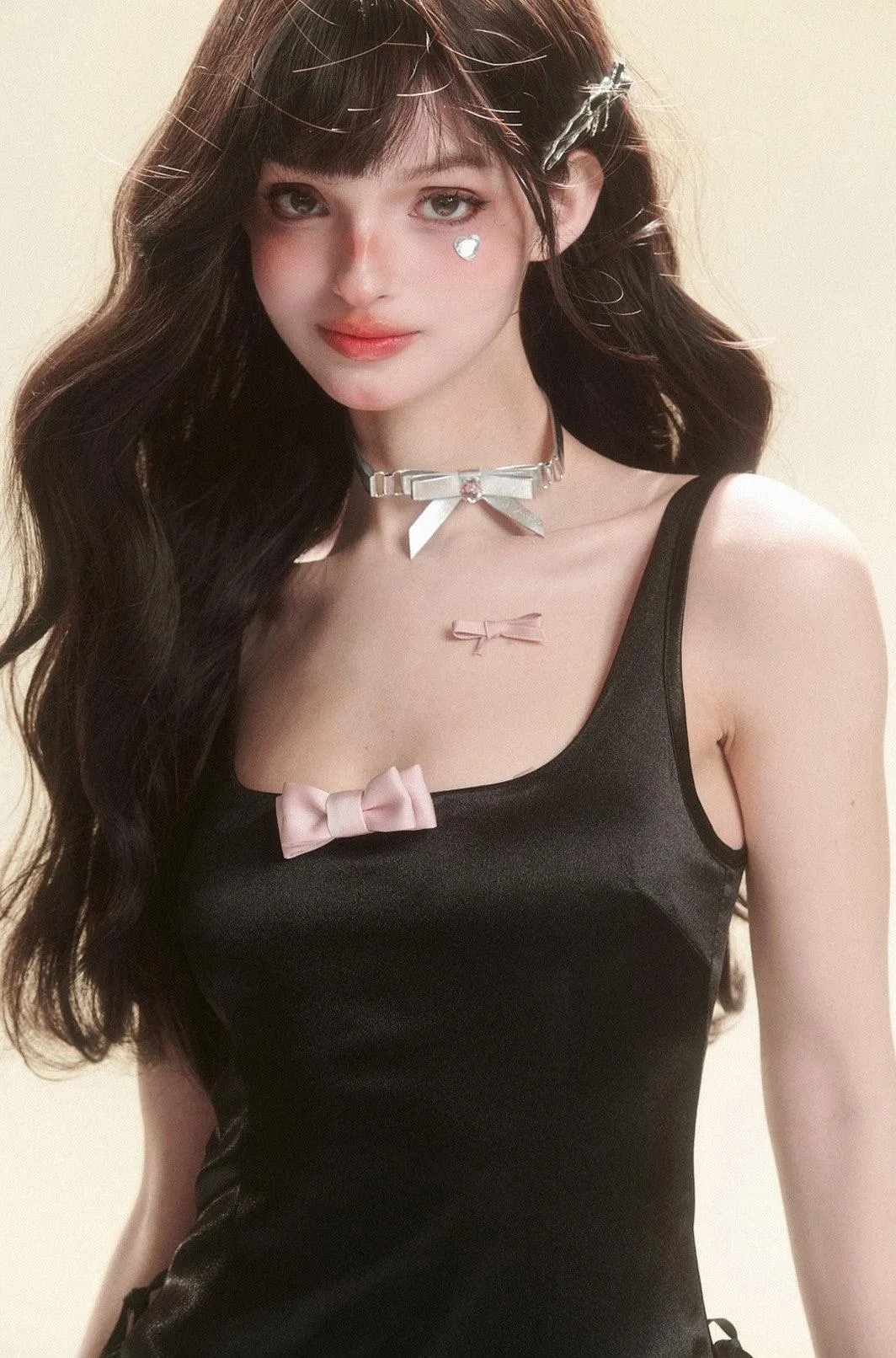 Elegant Black Bow Suspender Dress