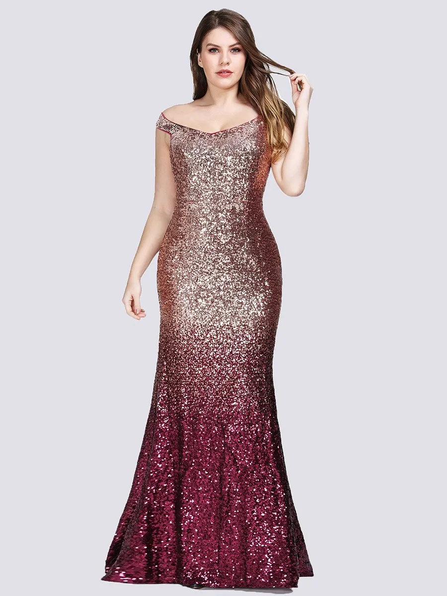Ever-Pretty Plus Size Women Elegantand Graceful Sequin Long Sparkle Evening Party Dress EP08999