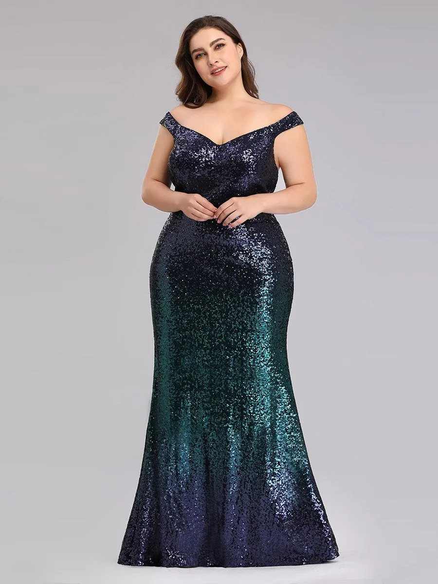 Ever-Pretty Plus Size Women Elegantand Graceful Sequin Long Sparkle Evening Party Dress EP08999