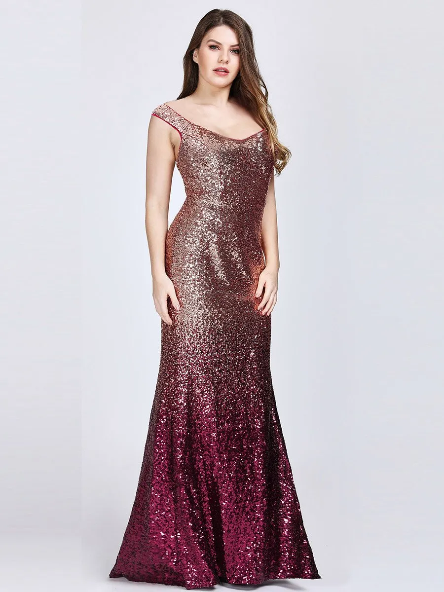 Ever-Pretty Plus Size Women Elegantand Graceful Sequin Long Sparkle Evening Party Dress EP08999