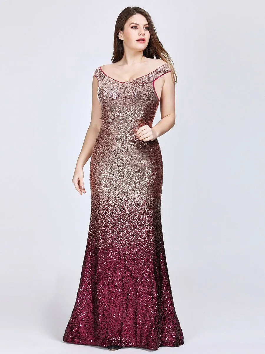 Ever-Pretty Plus Size Women Elegantand Graceful Sequin Long Sparkle Evening Party Dress EP08999