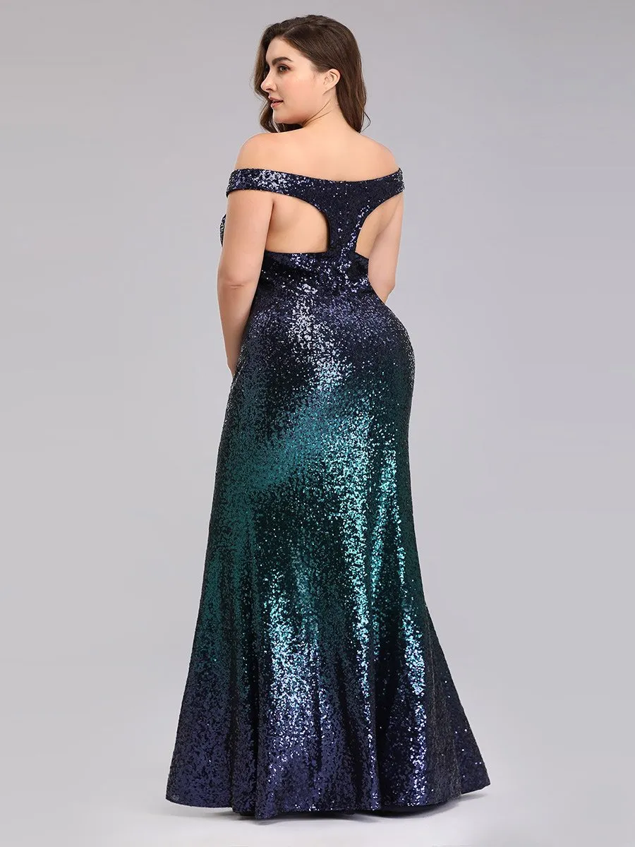 Ever-Pretty Plus Size Women Elegantand Graceful Sequin Long Sparkle Evening Party Dress EP08999
