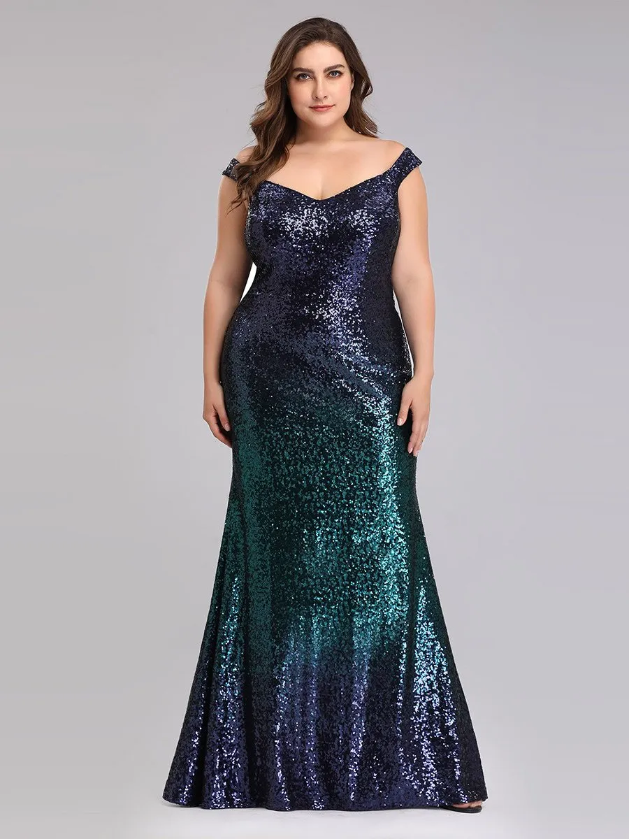Ever-Pretty Plus Size Women Elegantand Graceful Sequin Long Sparkle Evening Party Dress EP08999