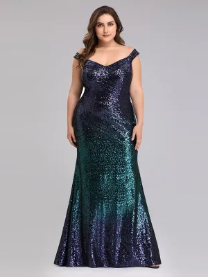 Ever-Pretty Plus Size Women Elegantand Graceful Sequin Long Sparkle Evening Party Dress EP08999