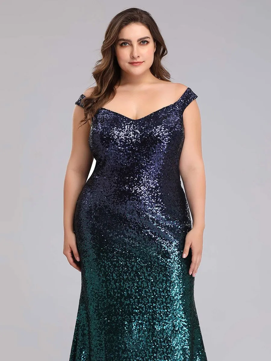 Ever-Pretty Plus Size Women Elegantand Graceful Sequin Long Sparkle Evening Party Dress EP08999