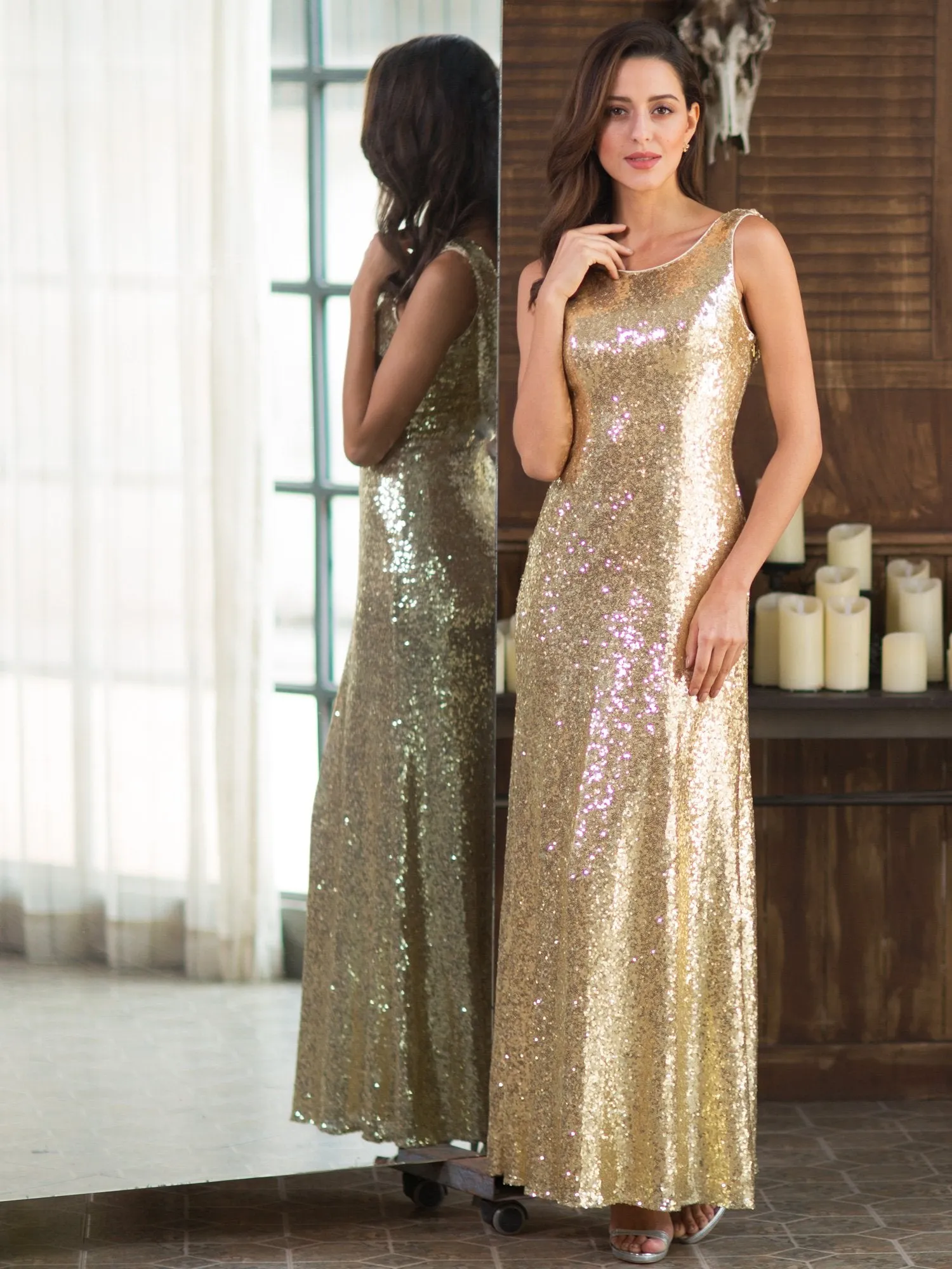 Ever-Pretty Women'S Gold Long Sequin Prom Party Dresses EP07110