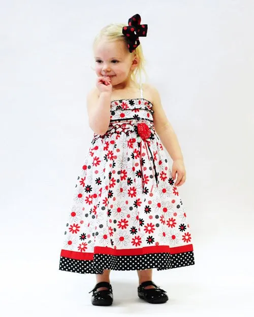 Girls Hand Smocked Summer Dress Red Black White Floral