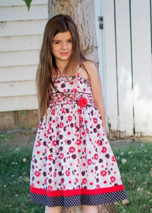 Girls Hand Smocked Summer Dress Red Black White Floral