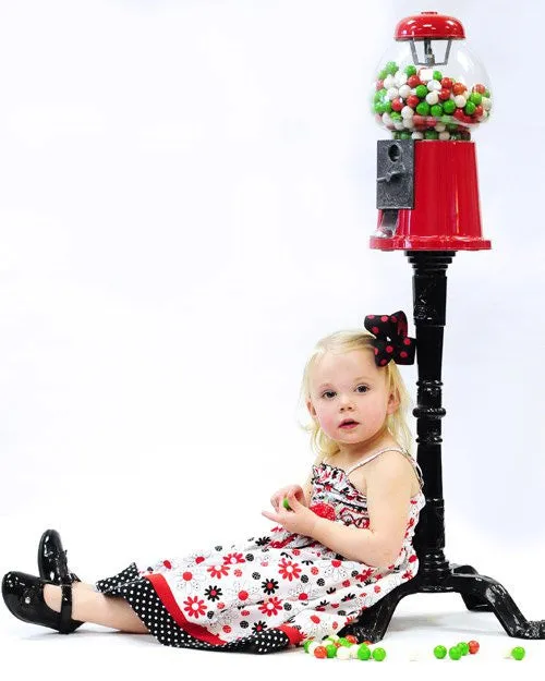 Girls Hand Smocked Summer Dress Red Black White Floral