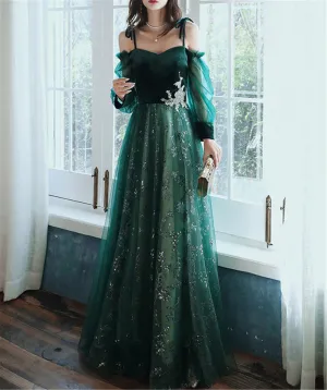 kamahe elegant dark green lace gown Prom Dress