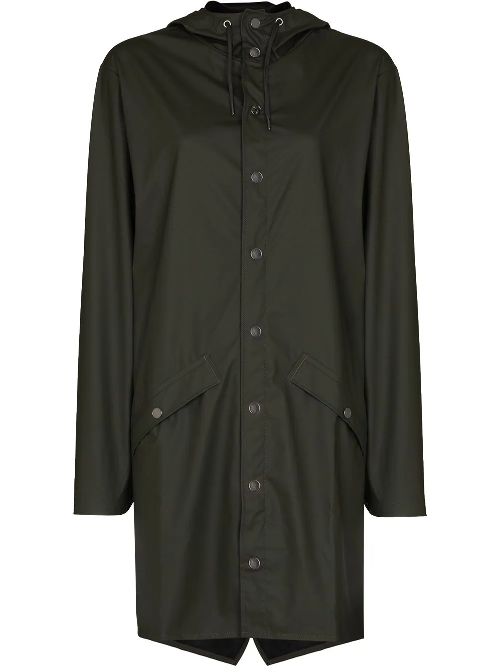 Longer drawstring-hood raincoat