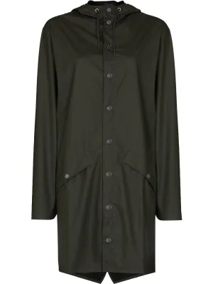 Longer drawstring-hood raincoat