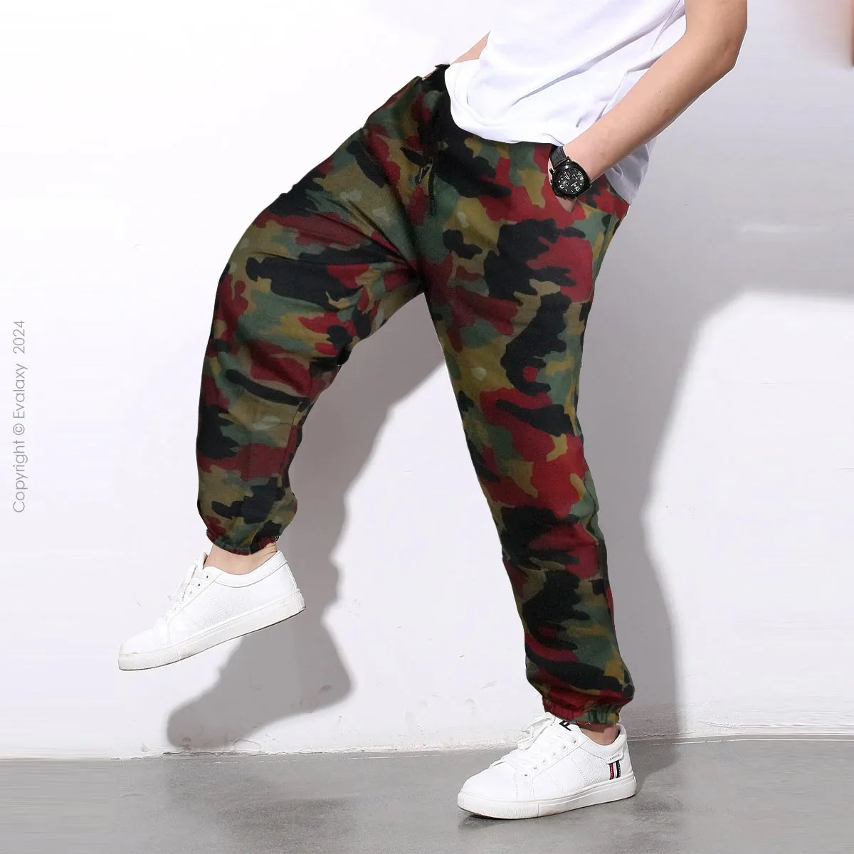 Loose Red Green Camo Jogger Breathable Casual Harem Pants For Men & Women